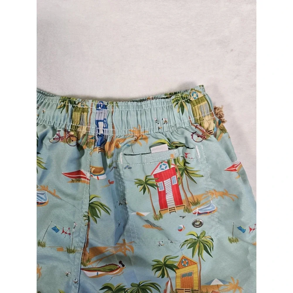 Azul Siete Men's Cyan Blue Print Swim Trunks Shorts Small S Palm‎ Tree Beach